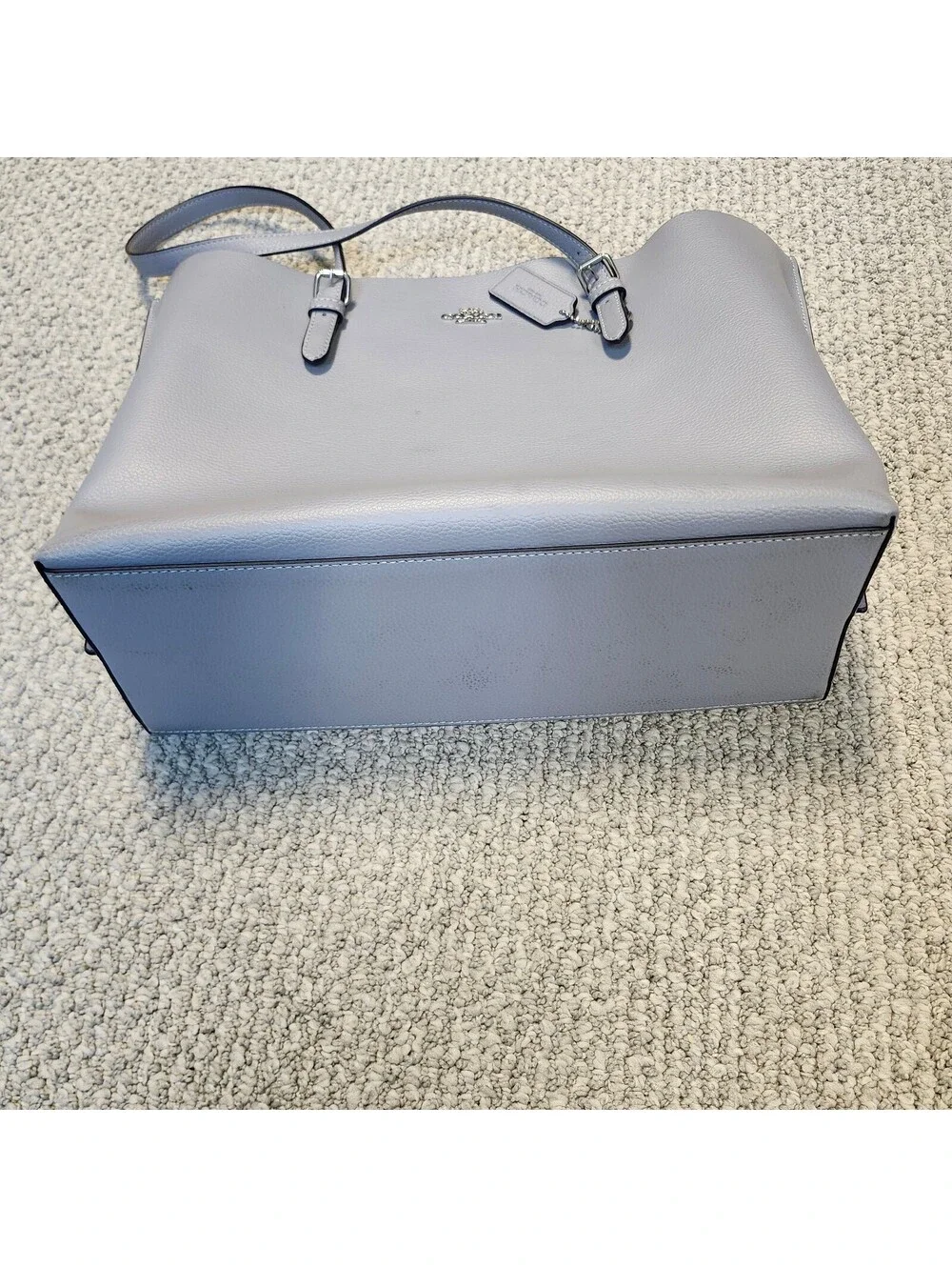 Coach Mollie Leather Tote Bag in Blue Gray Size Large